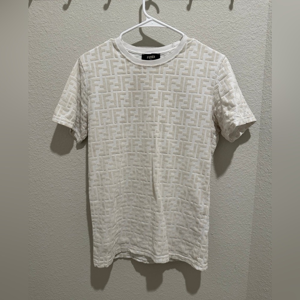 White fendi t-shirt, logo all over shirt. Size small. Message me!